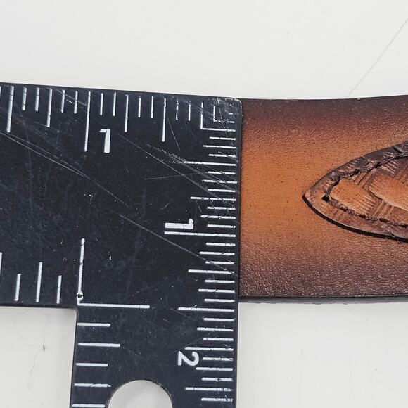 Stetson Country Handtooled Brown Leather Snap-On Western Belt Men's 38 - Picture 5 of 13